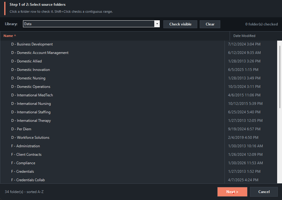 SharePoint Folder Mover interface